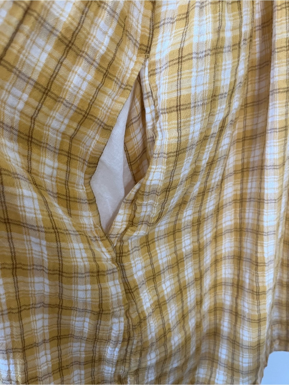 Old Navy Yellow Plaid Mini Dress with V-Neck and Flutter Sleeves - Picture 3 of 5
